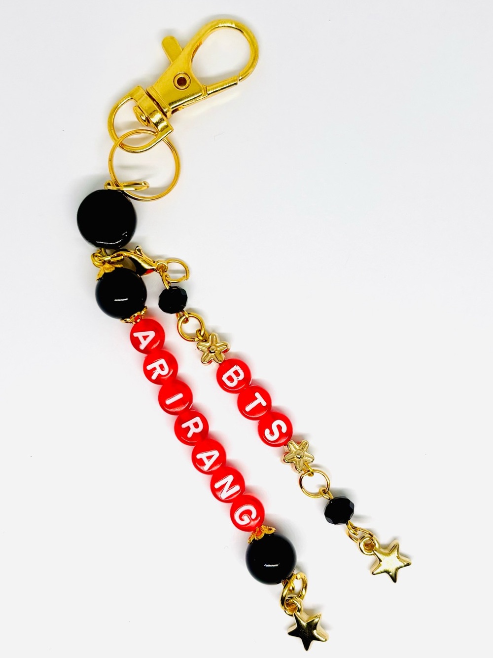BTS ARIRANG RED GOLD BLACK BEADED KEYCHAIN